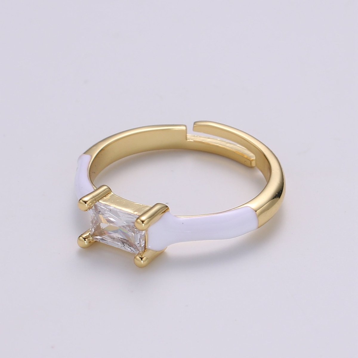 Solo Baguette Ring Gold Cocktail Ring Enamel rectangle ring, gold Colorful Enamel ring, 14k gold filled Adjustable Ring for Statement Ring
