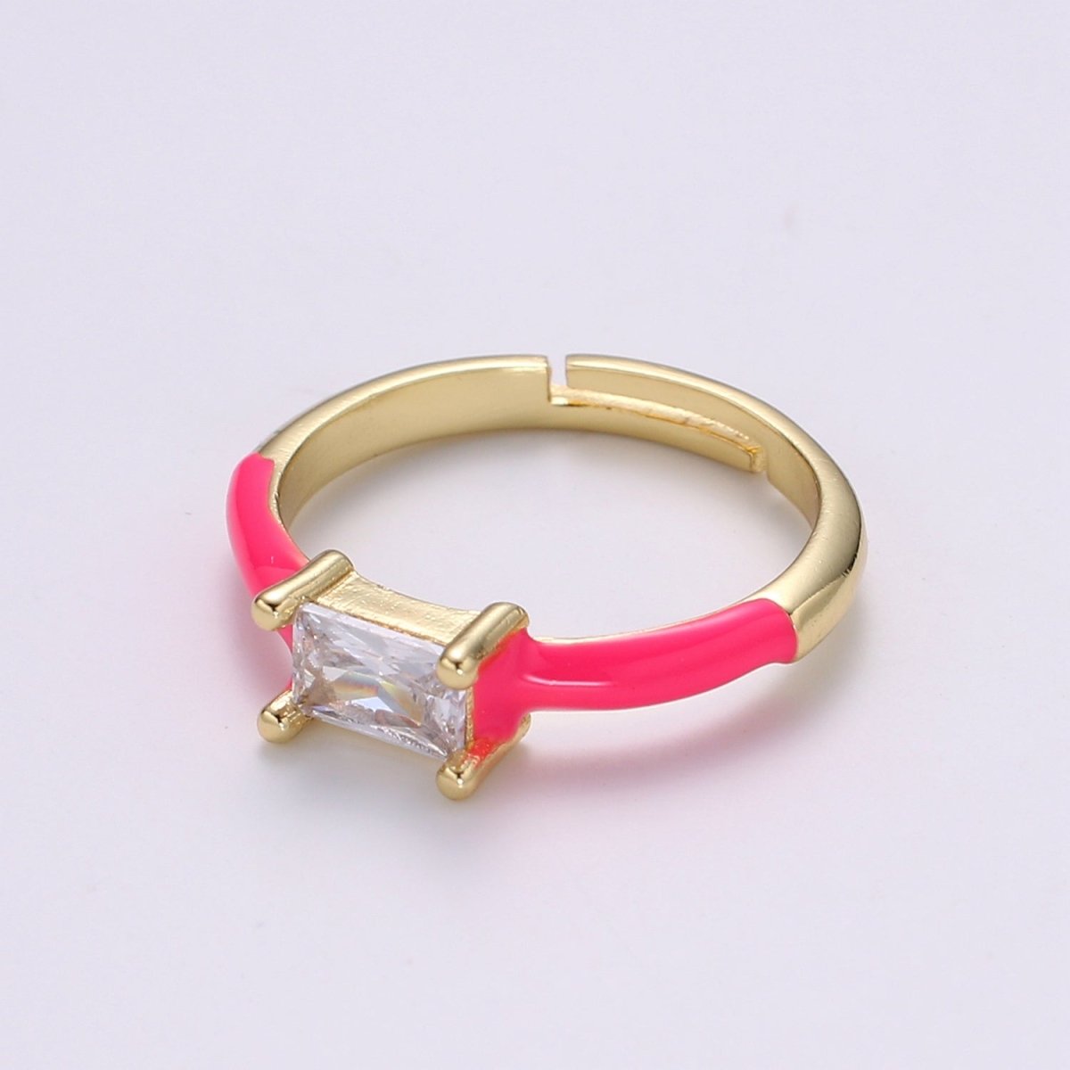 Solo Baguette Ring Gold Cocktail Ring Enamel rectangle ring, gold Colorful Enamel ring, 14k gold filled Adjustable Ring for Statement Ring