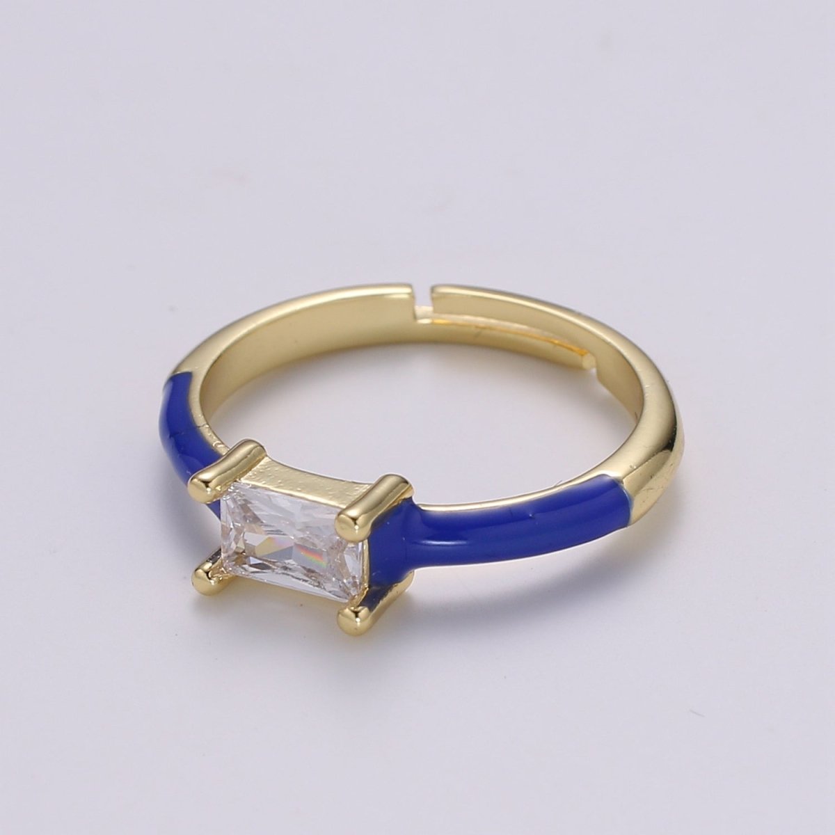 Solo Baguette Ring Gold Cocktail Ring Enamel rectangle ring, gold Colorful Enamel ring, 14k gold filled Adjustable Ring for Statement Ring