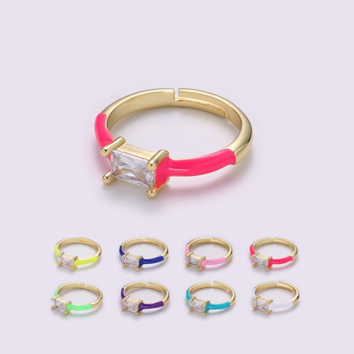 Solo Baguette Ring Gold Cocktail Ring Enamel rectangle ring, gold Colorful Enamel ring, 14k gold filled Adjustable Ring for Statement Ring