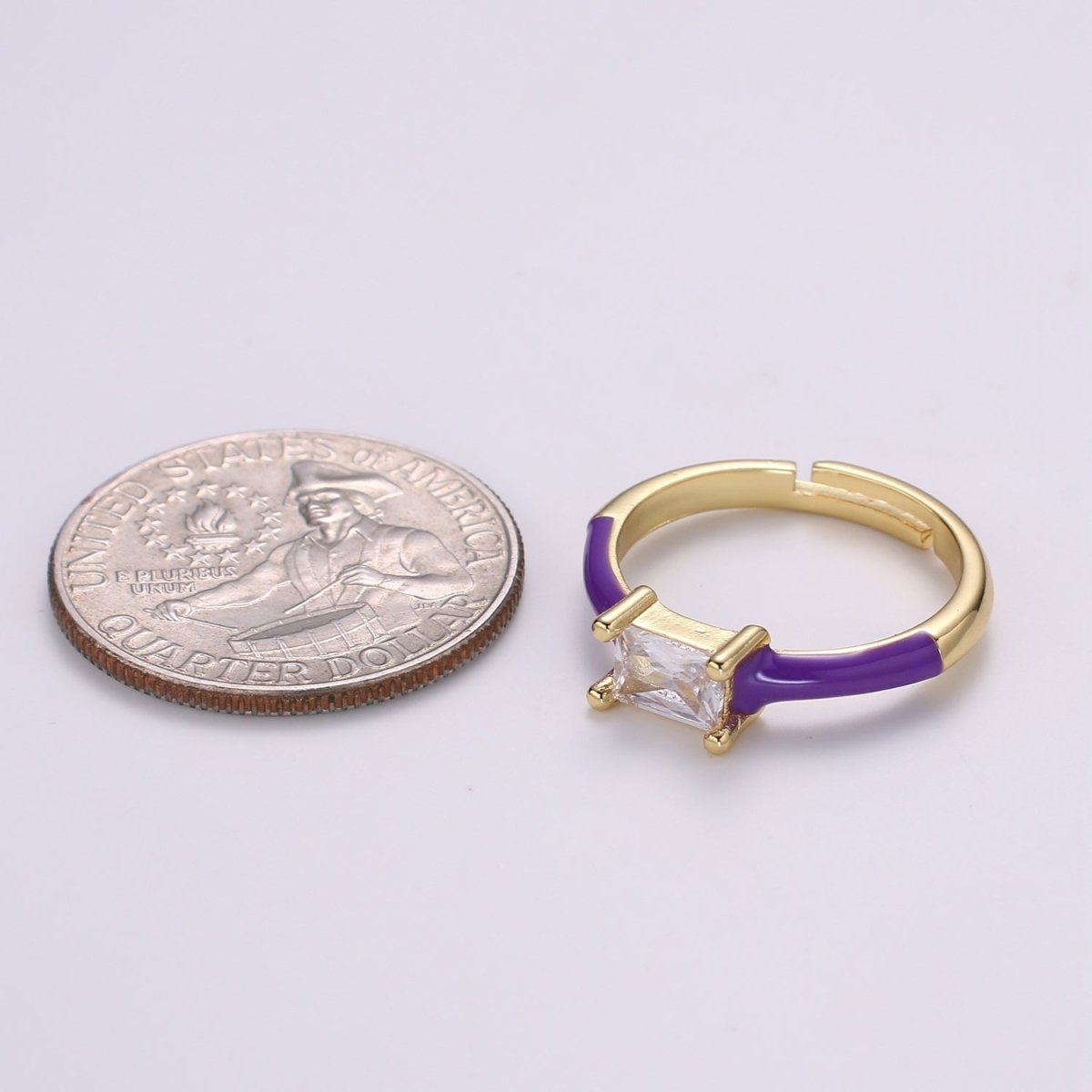 Solo Baguette Ring Gold Cocktail Ring Enamel rectangle ring, gold Colorful Enamel ring, 14k gold filled Adjustable Ring for Statement Ring