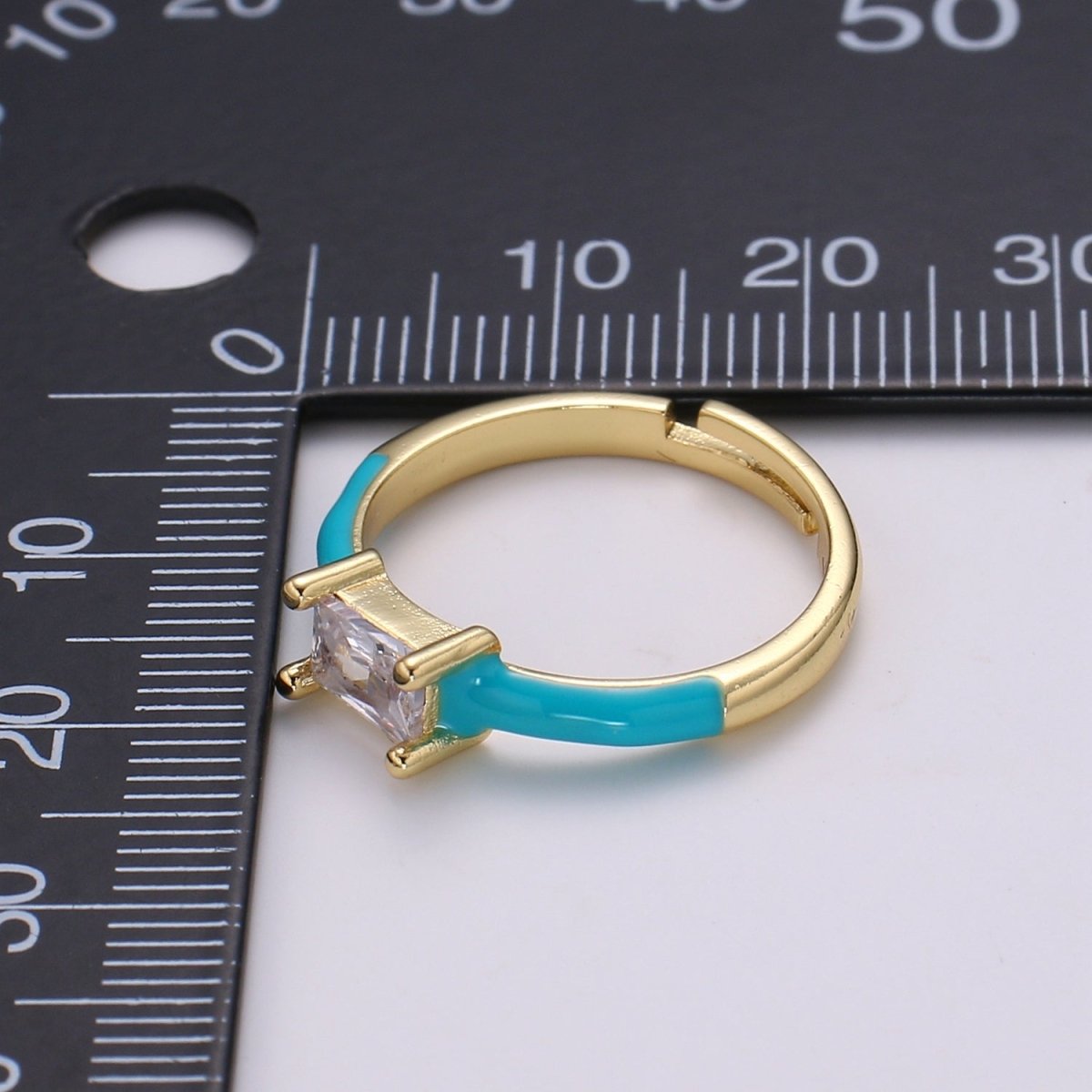 Solo Baguette Ring Gold Cocktail Ring Enamel rectangle ring, gold Colorful Enamel ring, 14k gold filled Adjustable Ring for Statement Ring