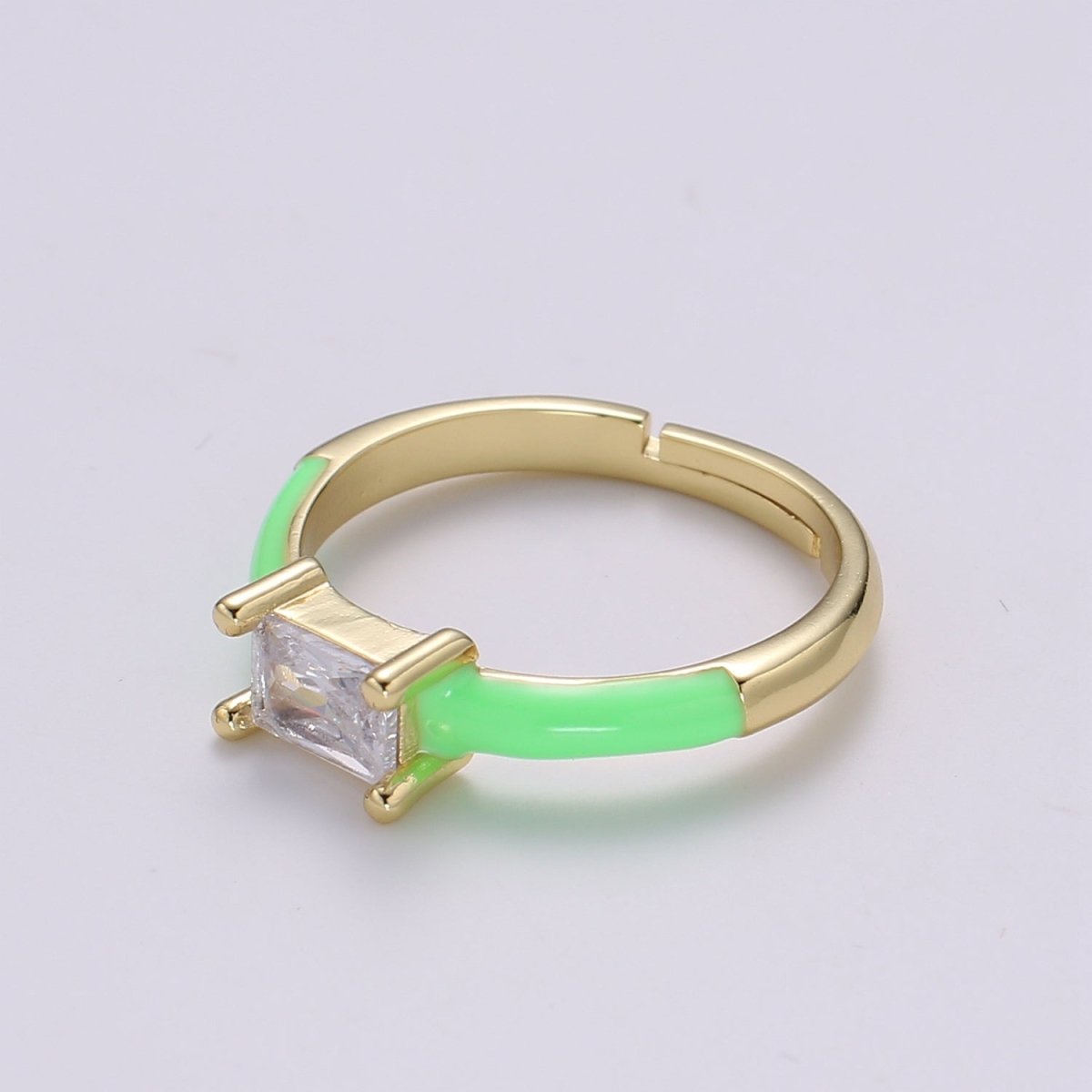 Solo Baguette Ring Gold Cocktail Ring Enamel rectangle ring, gold Colorful Enamel ring, 14k gold filled Adjustable Ring for Statement Ring