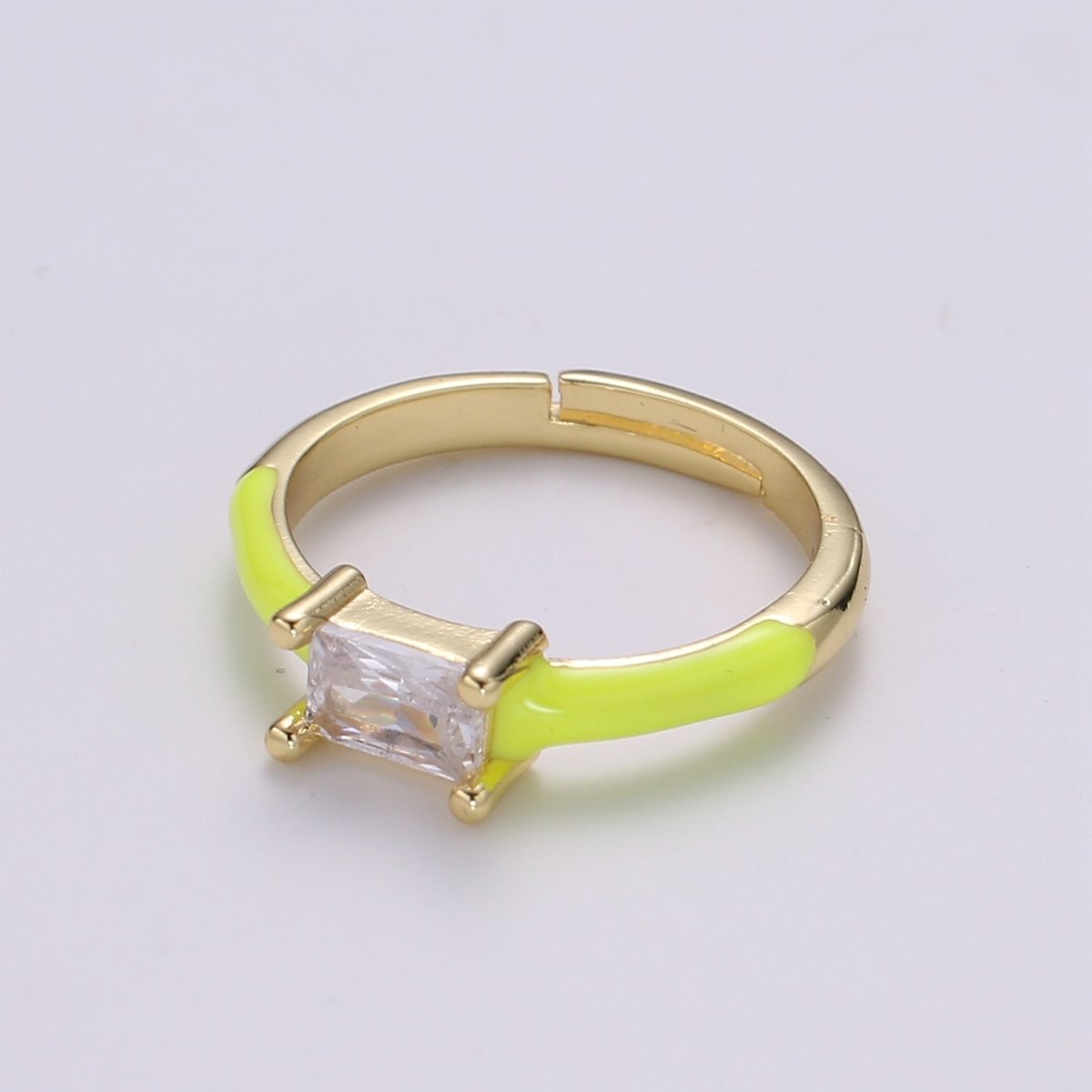 Solo Baguette Ring Gold Cocktail Ring Enamel rectangle ring, gold Colorful Enamel ring, 14k gold filled Adjustable Ring for Statement Ring
