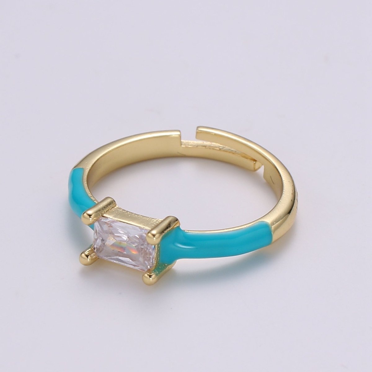 Solo Baguette Ring Gold Cocktail Ring Enamel rectangle ring, gold Colorful Enamel ring, 14k gold filled Adjustable Ring for Statement Ring