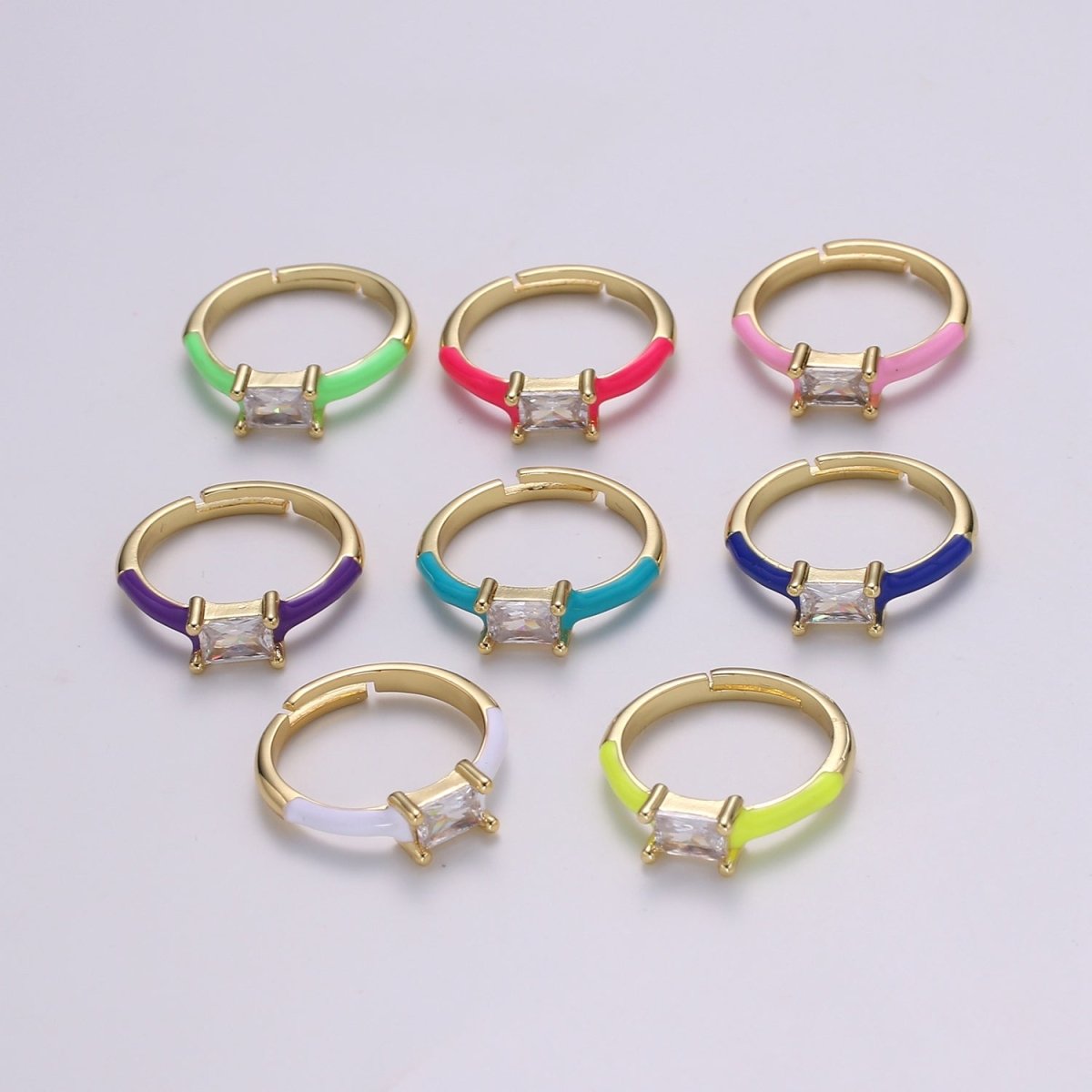 Solo Baguette Ring Gold Cocktail Ring Enamel rectangle ring, gold Colorful Enamel ring, 14k gold filled Adjustable Ring for Statement Ring