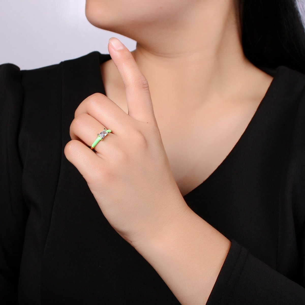 Solo Baguette Ring Gold Cocktail Ring Enamel rectangle ring, gold Colorful Enamel ring, 14k gold filled Adjustable Ring for Statement Ring