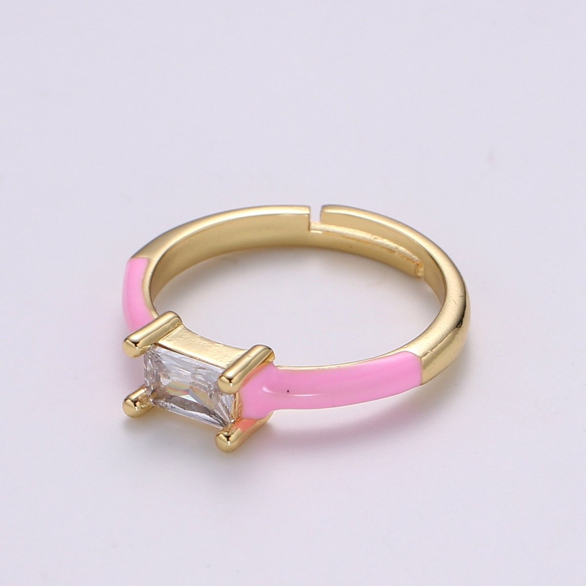 Solo Baguette Ring Gold Cocktail Ring Enamel rectangle ring, gold Colorful Enamel ring, 14k gold filled Adjustable Ring for Statement Ring