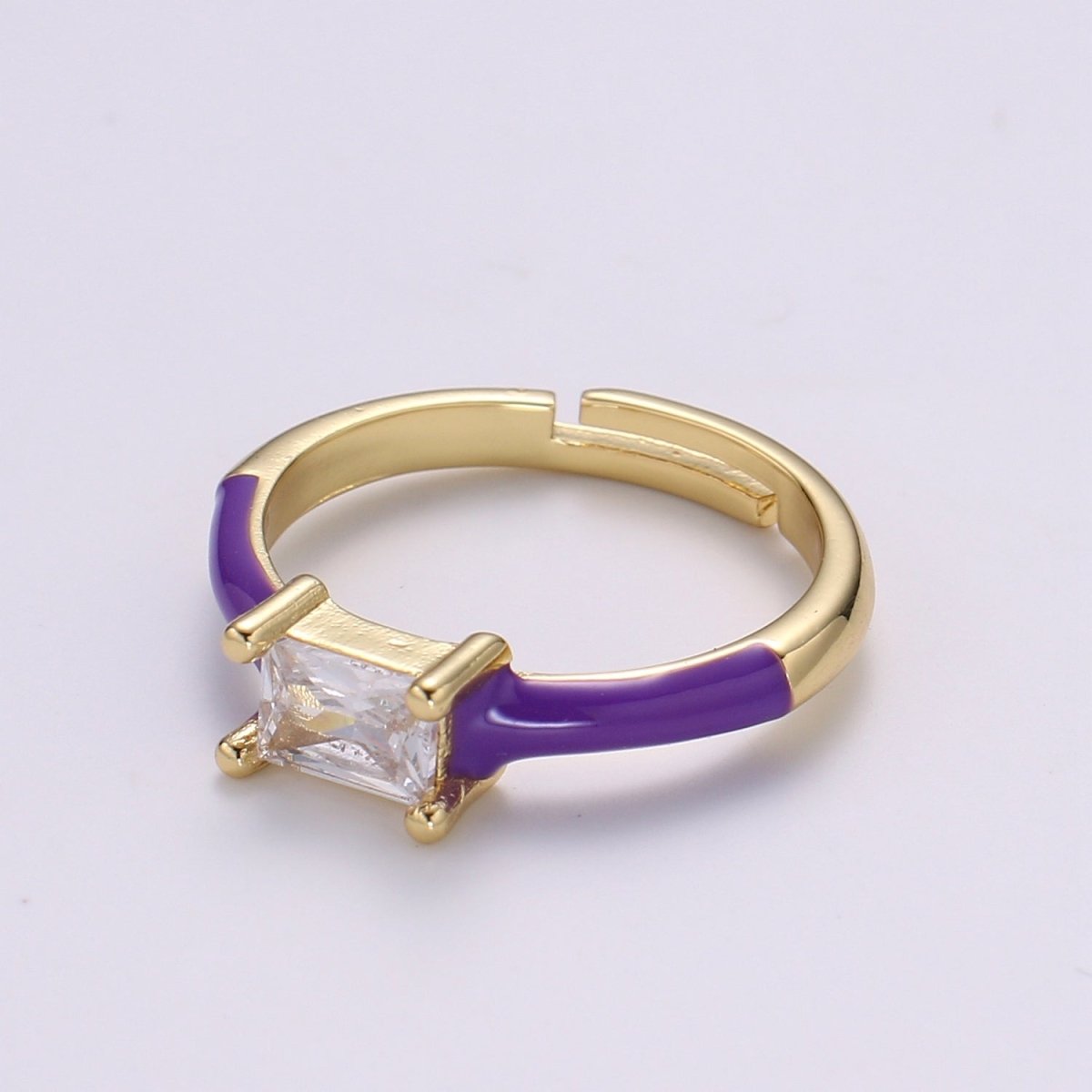 Solo Baguette Ring Gold Cocktail Ring Enamel rectangle ring, gold Colorful Enamel ring, 14k gold filled Adjustable Ring for Statement Ring