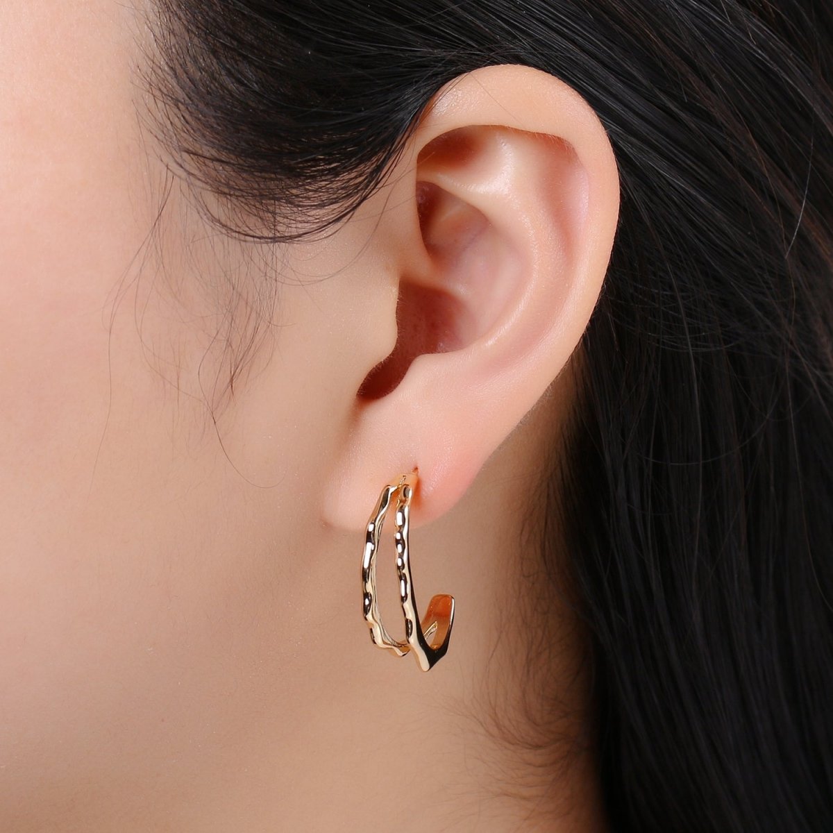 Split Path Design 18K Gold Stud Earring, Rose Gold Weave Earring, Modern design for DIY Earring Craft Supply Jewelry Making Q-449