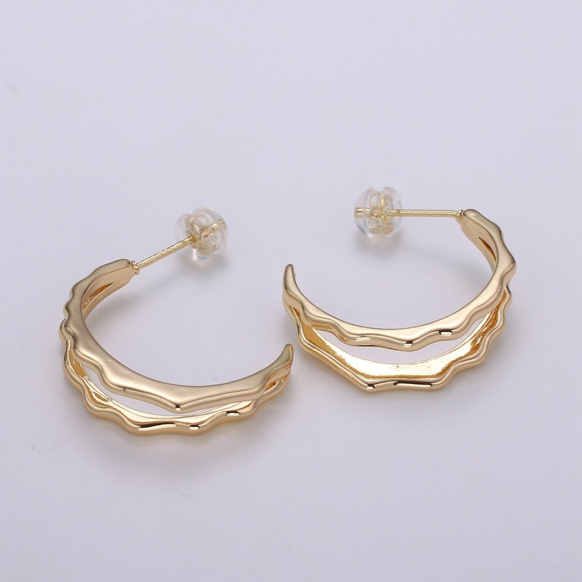 Split Path Design 18K Gold Stud Earring, Rose Gold Weave Earring, Modern design for DIY Earring Craft Supply Jewelry Making Q-449
