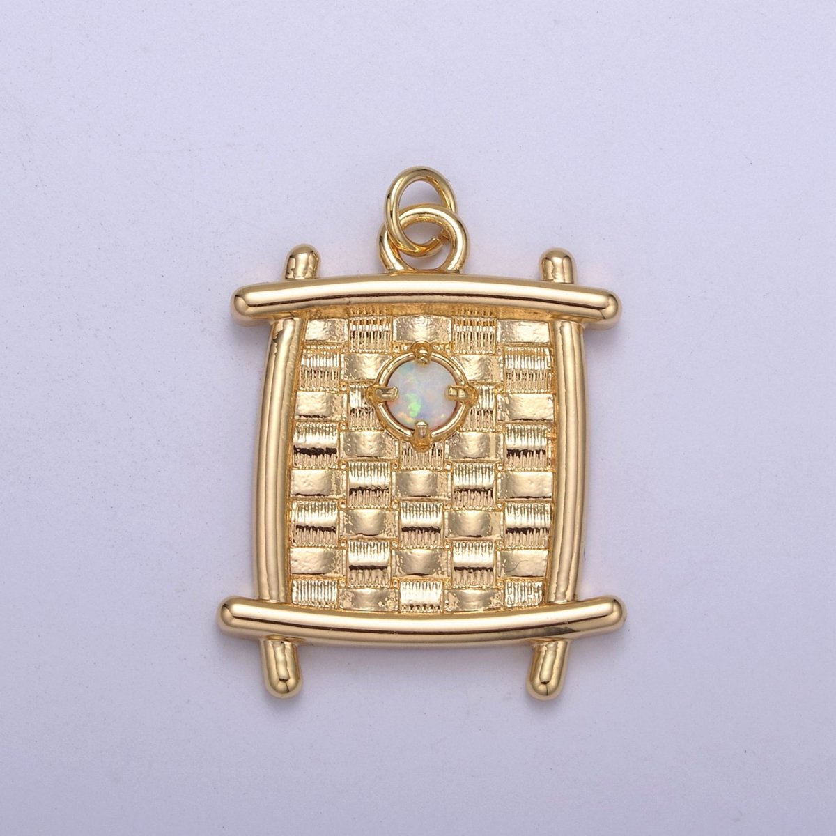 Square Opal Pendant, vintage Tag opal charms 16K Gold Filled Charm N-414