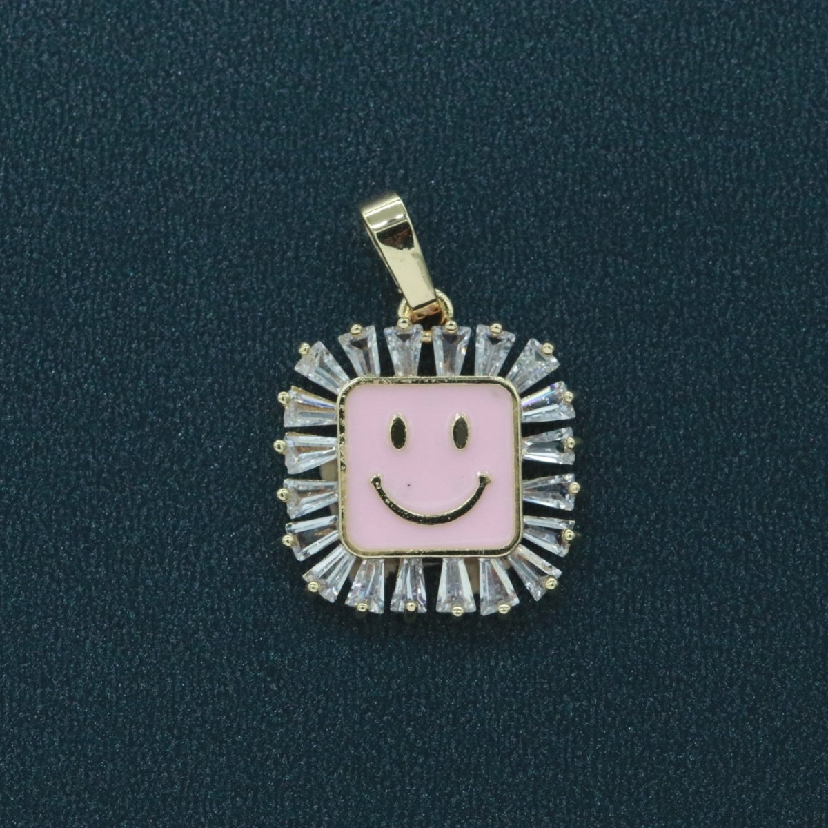 Square Smiley Face Charm Cubic Happy Face Pendant for Necklace Earring Component 31x22mm I-307 ~ I-312