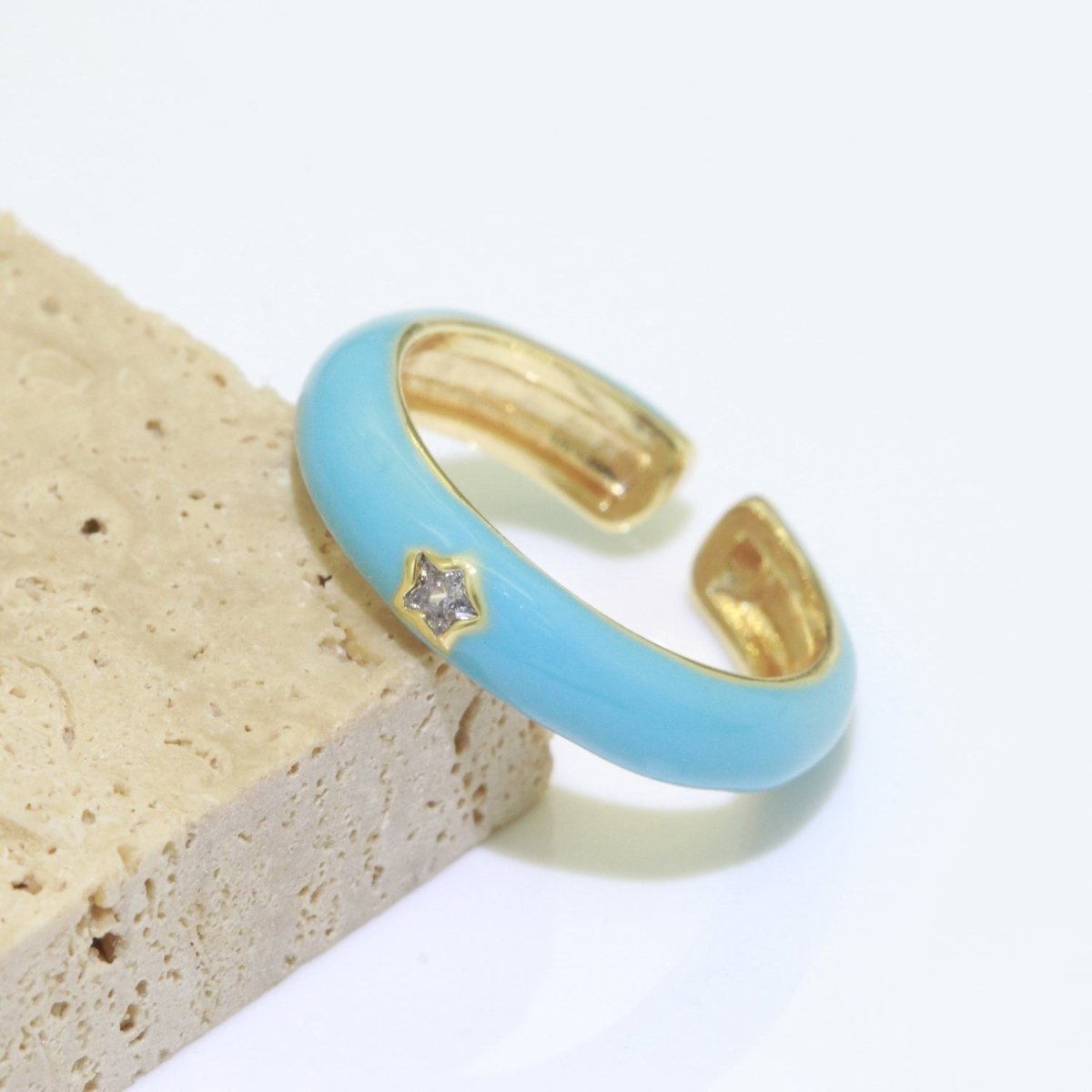 Stacking Enamel Bands Star Ring White Black Blue Teal Band Ring Colorful Jewelry Gold Filled Open Adjustable Ring For Gift S-103~S-107