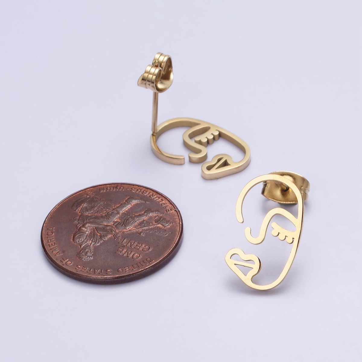 Stainless Steel 10mm Open Abstract Face Portrait Stud Earrings Set | AE737