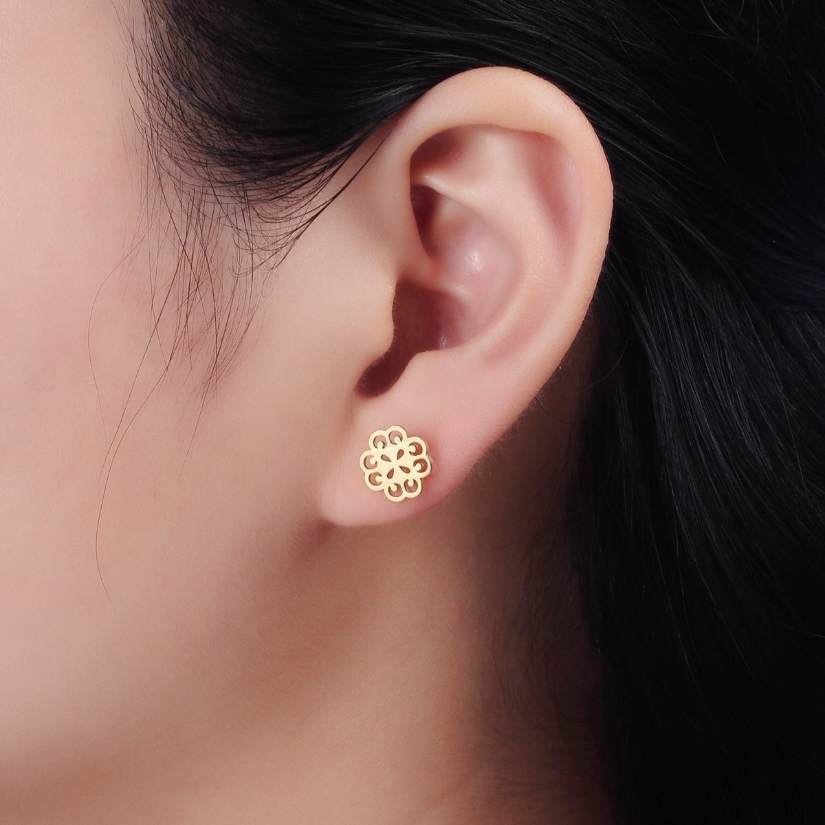 Stainless Steel 10mm Open Artisan Flower Open Stud Earrings | AE731