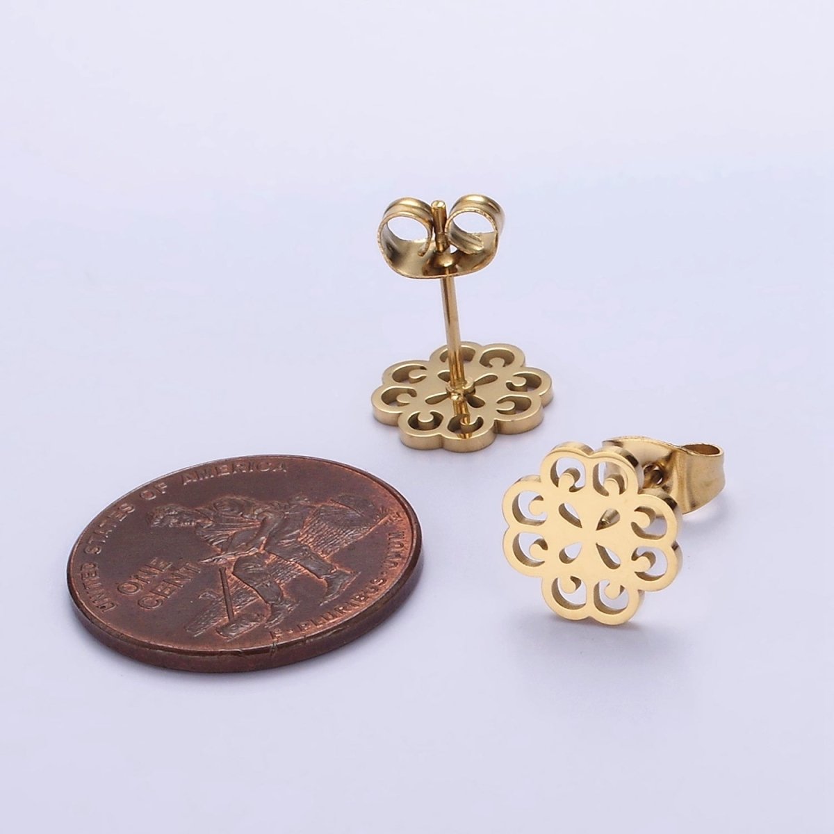 Stainless Steel 10mm Open Artisan Flower Open Stud Earrings | AE731