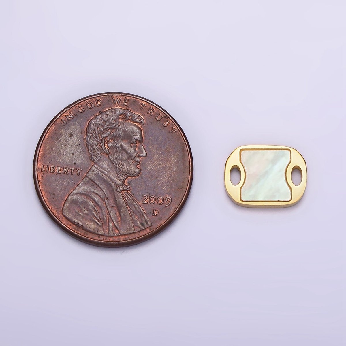Stainless Steel 10mm Shell Pearl Geometric Double Oval Open Connector | P1252