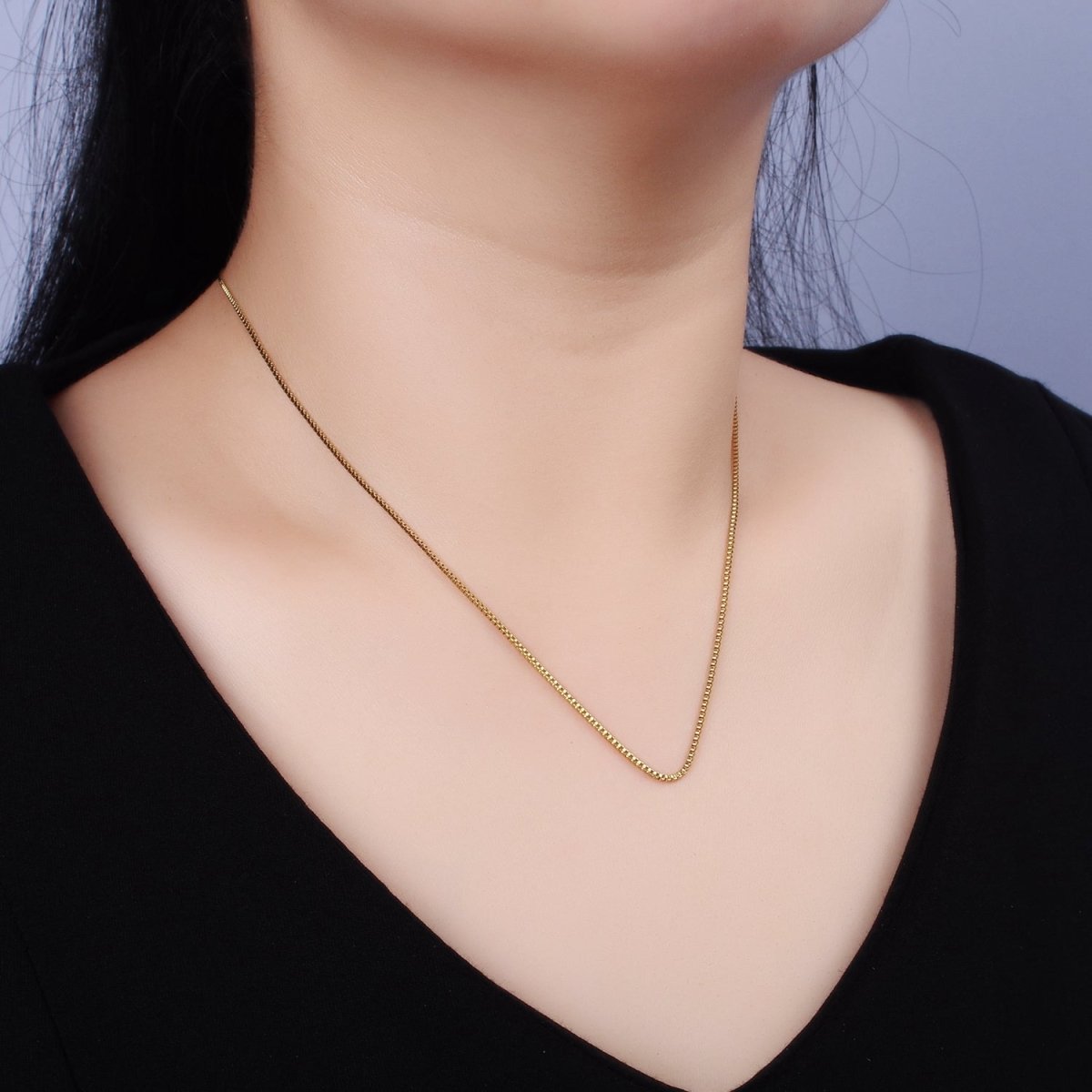 Stainless Steel 1.1mm Dainty Box 17.72 Inch Layering Princess Chain Necklace | WA-2023 Clearance Pricing