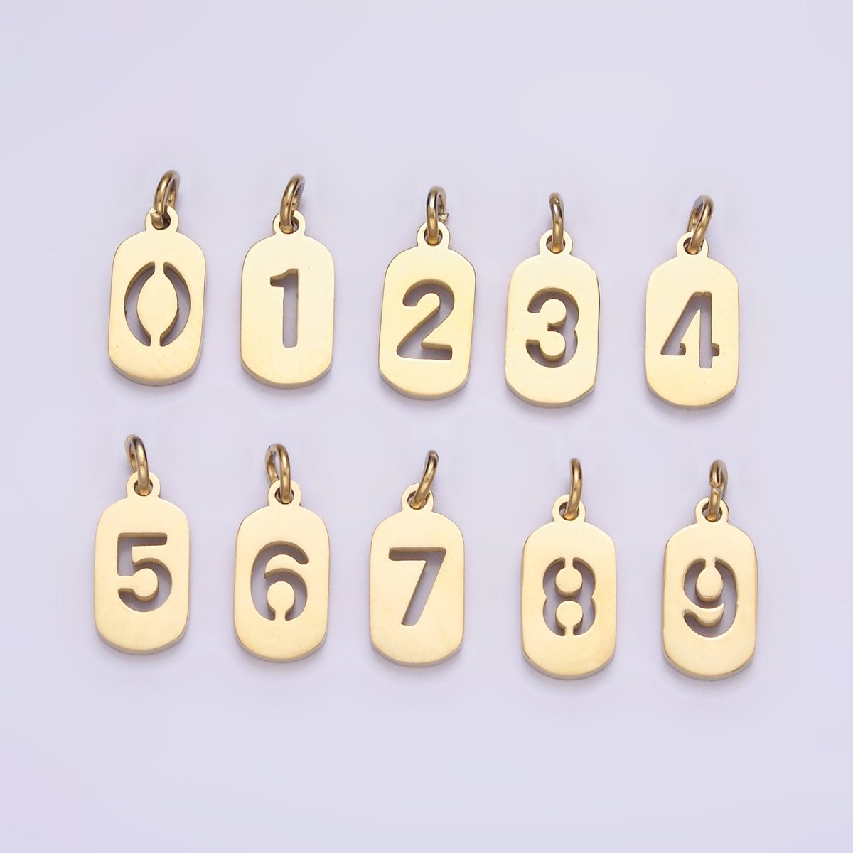 Stainless Steel 13.5mm Number 0-9 Open Script Mini Tag Add-On Gold Charm P-591-P-600