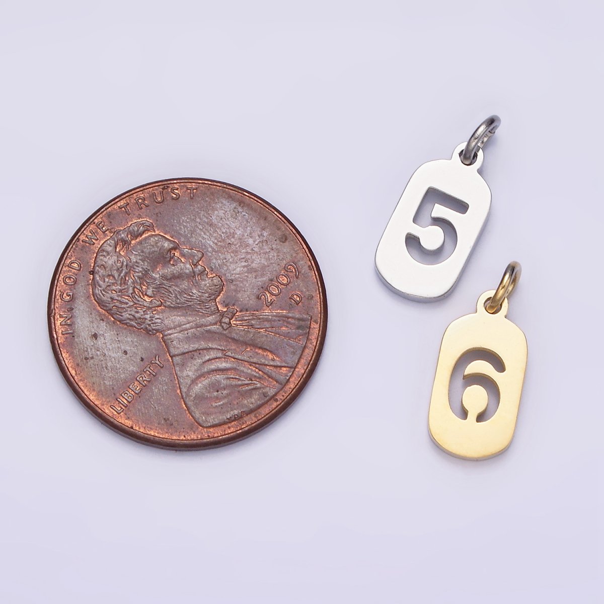 Stainless Steel 13.5mm Number 0-9 Open Script Mini Tag Add-On Gold Charm P-591-P-600