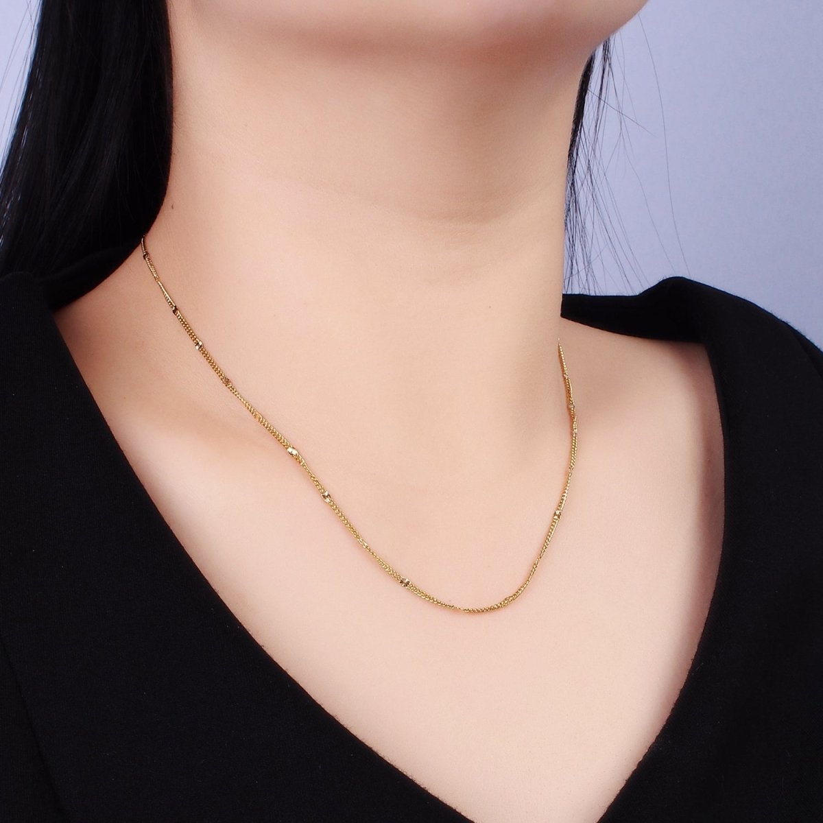 Stainless Steel 1.5mm Sunburst Curb Chain 18 Inch Necklace | WA-2458