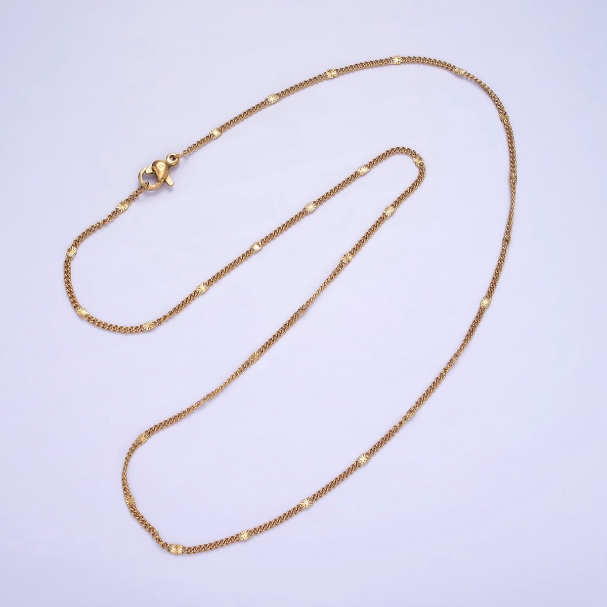 Stainless Steel 1.5mm Sunburst Curb Chain 18 Inch Necklace | WA-2458