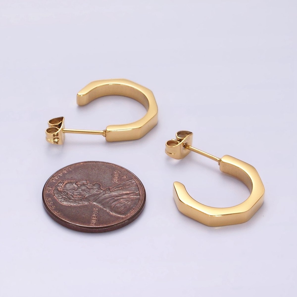 Stainless Steel 16mm Octagonal C-Shaped Hoop Earrings in Gold & Silver | V199