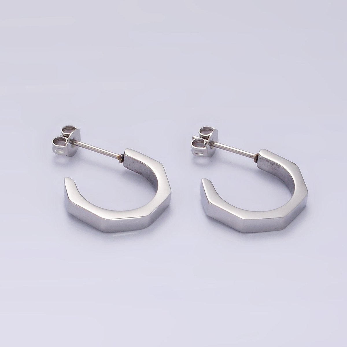Stainless Steel 16mm Octagonal C-Shaped Hoop Earrings in Gold & Silver | V199