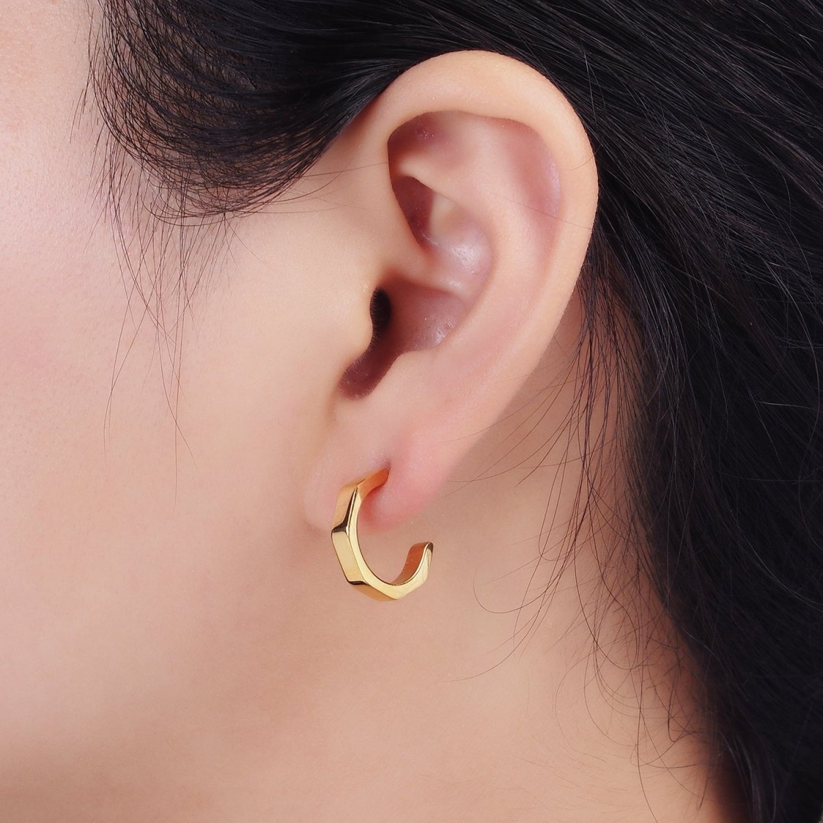 Stainless Steel 16mm Octagonal C-Shaped Hoop Earrings in Gold & Silver | V199