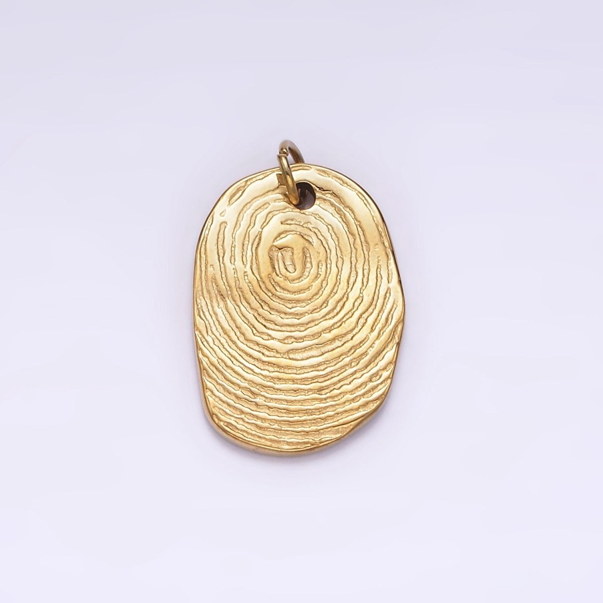 Stainless Steel 17.5mm Circular Line-Textured Hammered Oval Charm | P1235