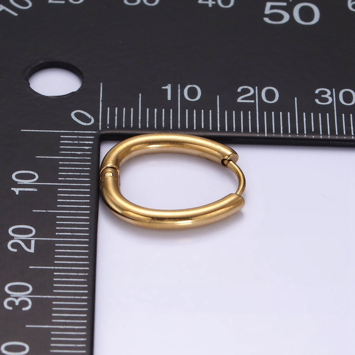 Stainless Steel 17.5mm Oblong Minimalist Huggie Hoop Earrings | AE742