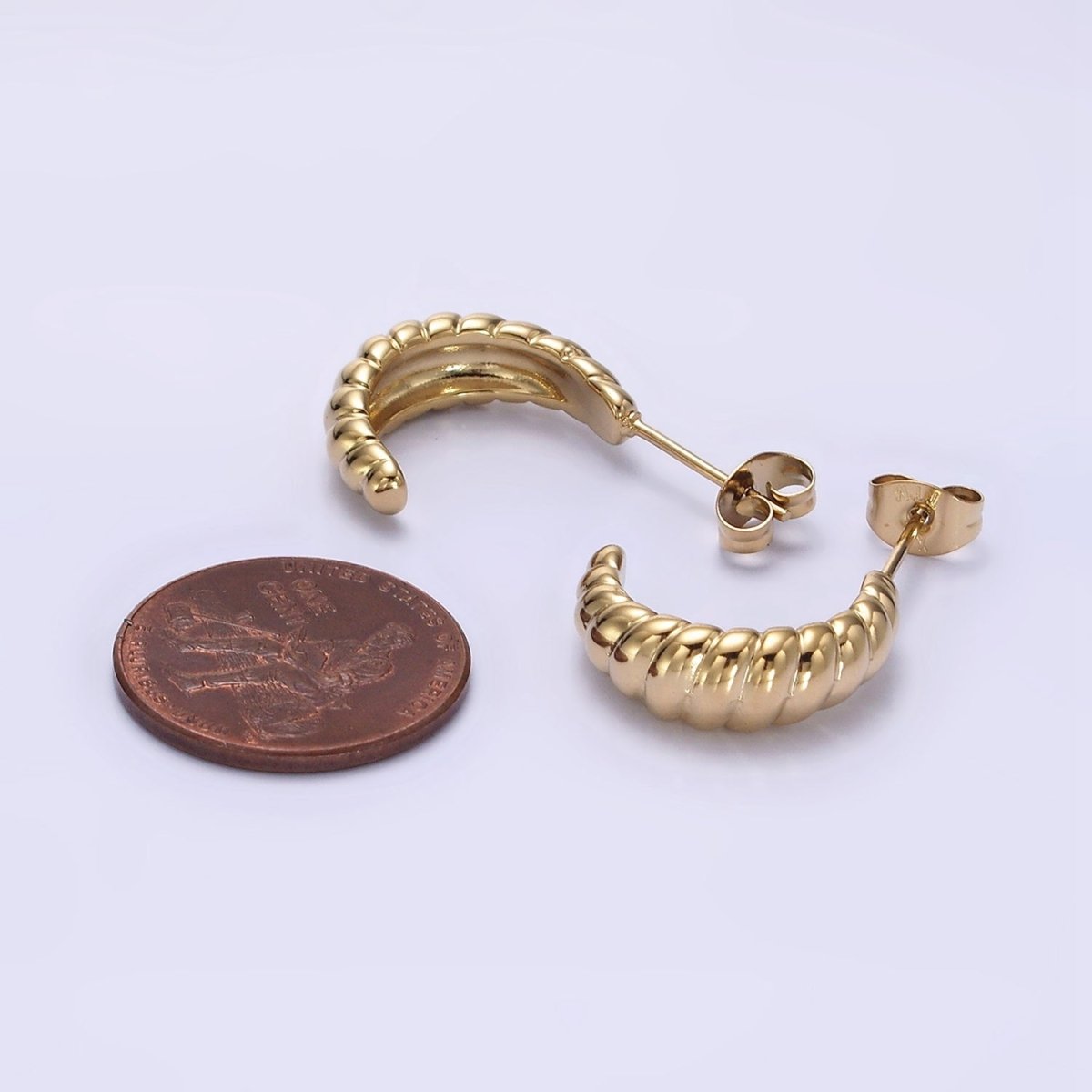 Stainless Steel 17.5mm Twist Croissant Dome C-Shaped Hoop Earrings | AE706