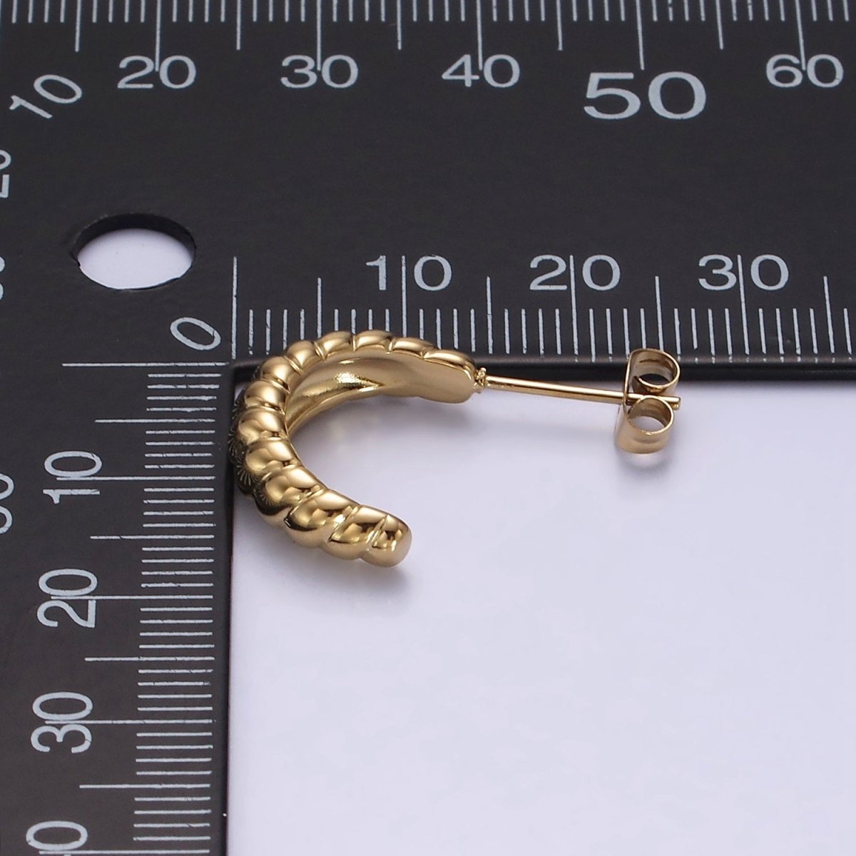 Stainless Steel 17.5mm Twist Croissant Dome C-Shaped Hoop Earrings | AE706