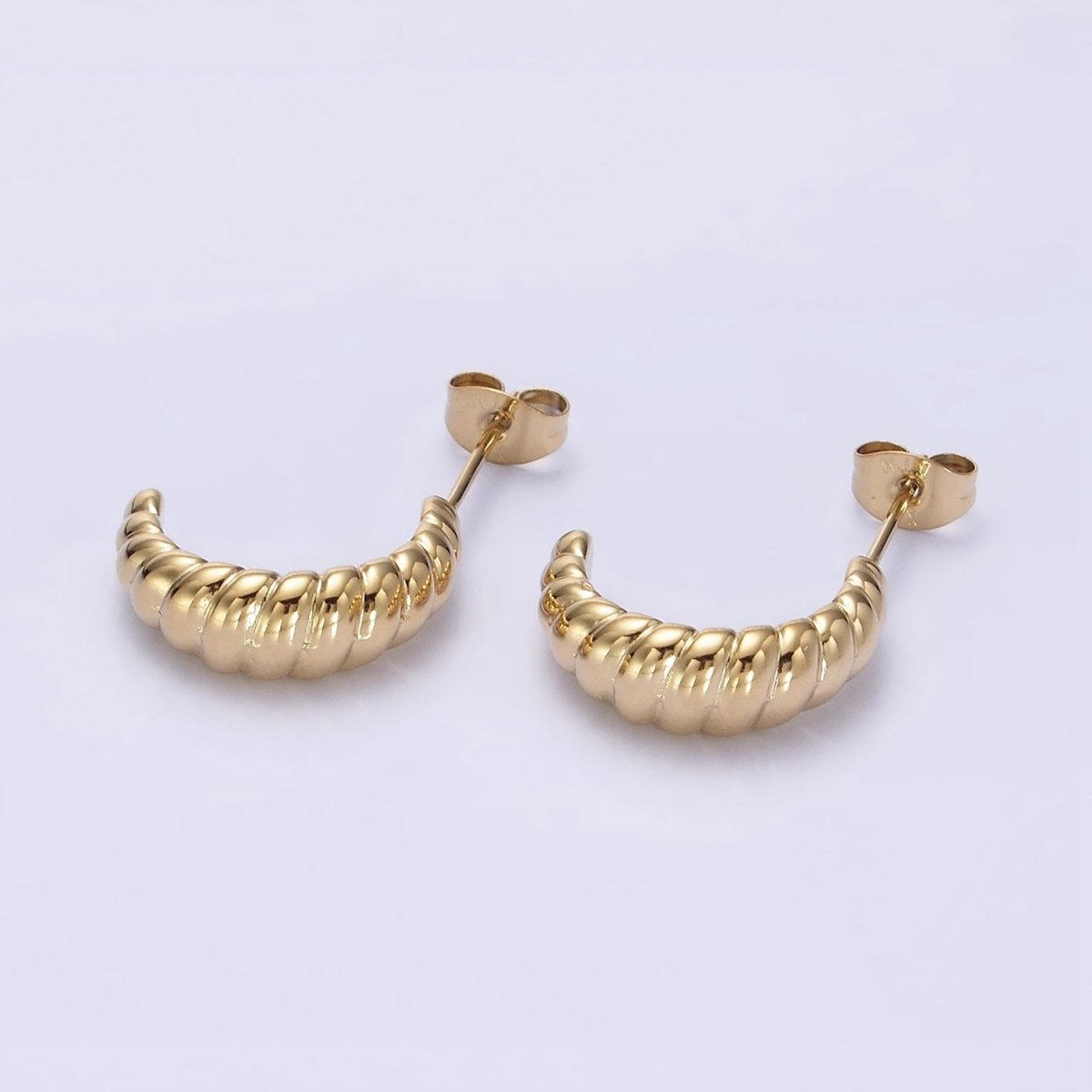 Stainless Steel 17.5mm Twist Croissant Dome C-Shaped Hoop Earrings | AE706