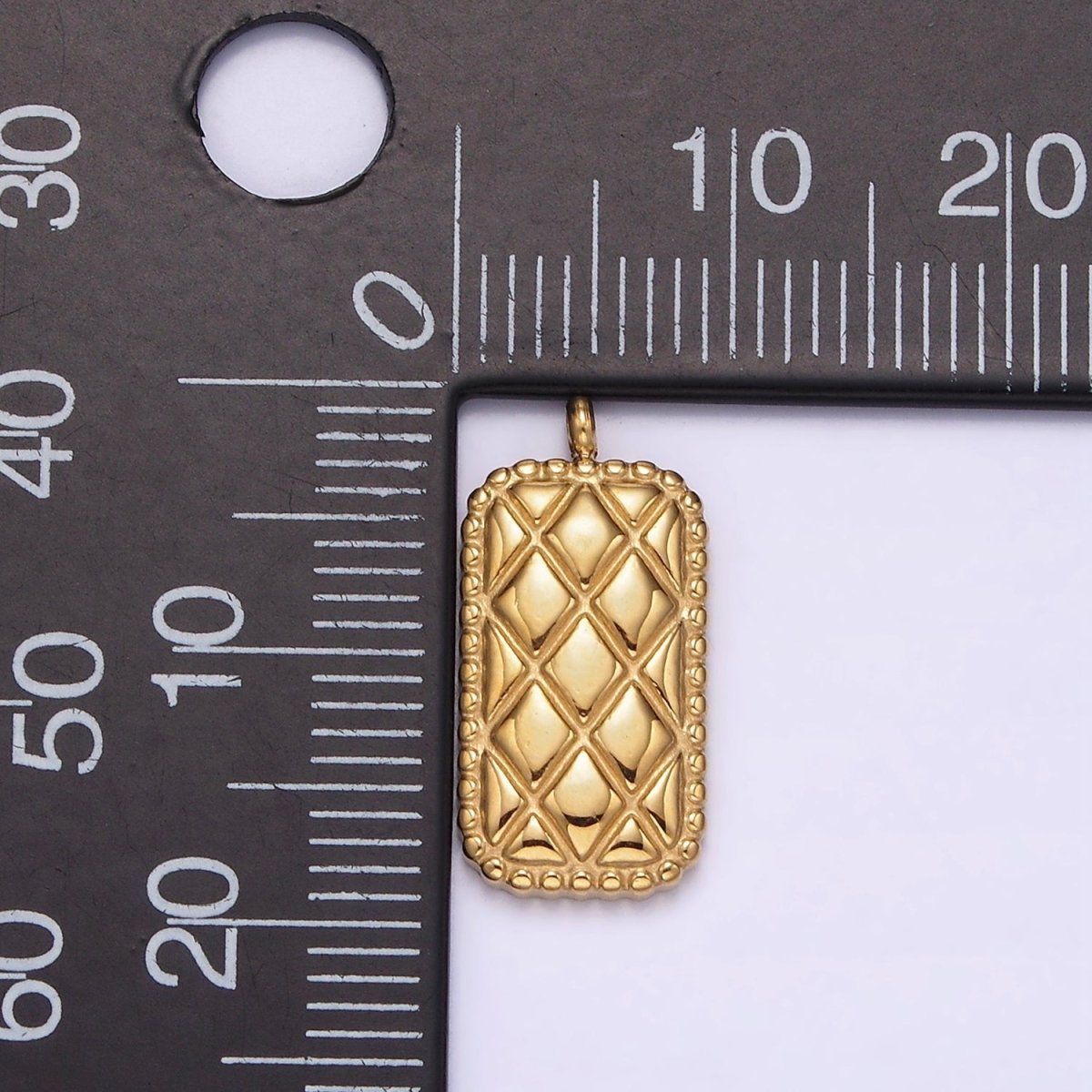 Stainless Steel 18.3mm Quilted Rectangular Bar Charm | P1241