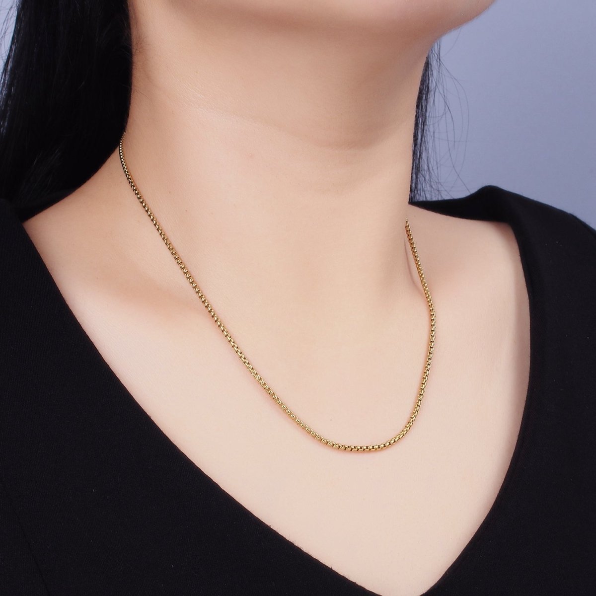 Stainless Steel 1.8mm Dainty Box Chain 17.72 Layering Chain Necklace | WA-1992 Clearance Pricing