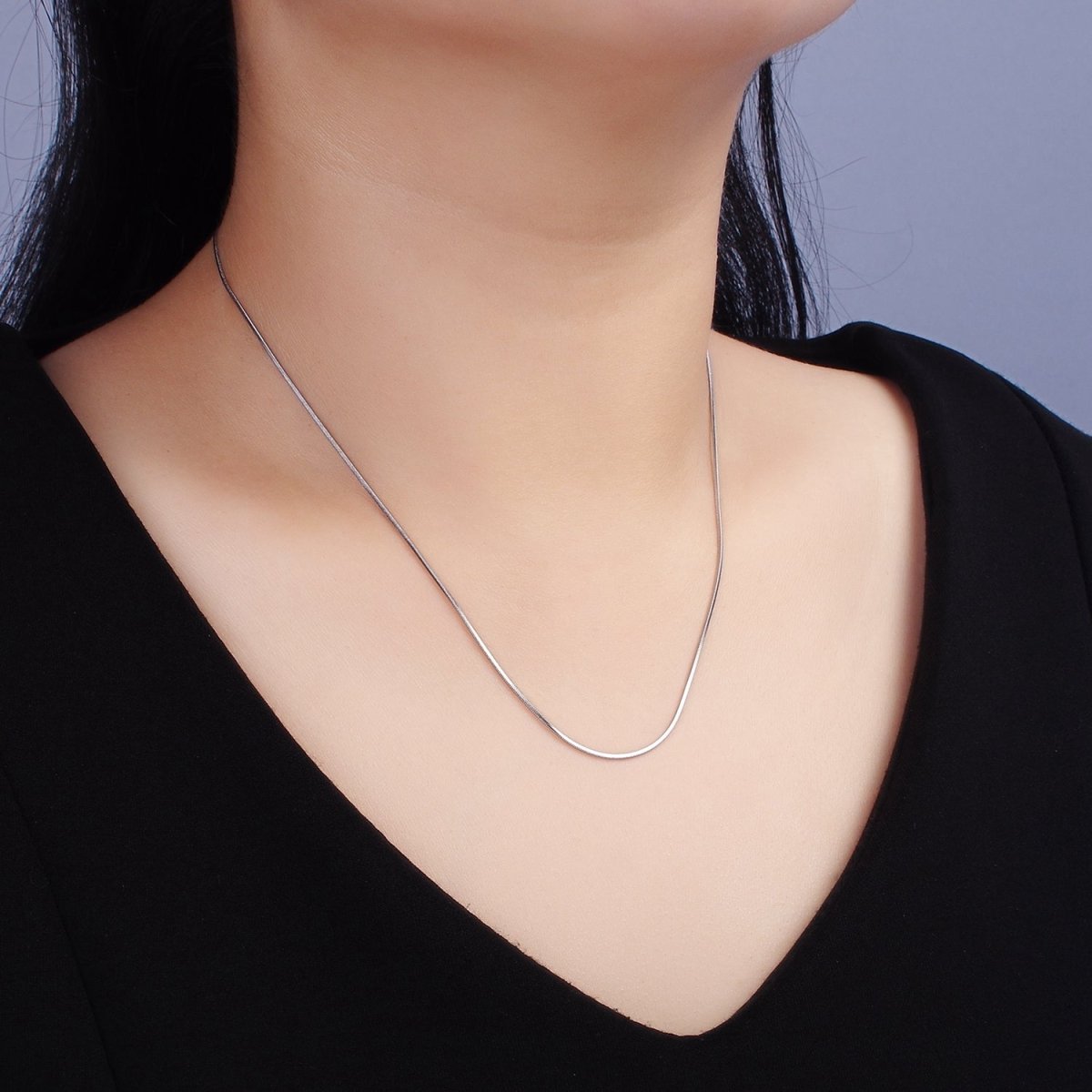 Stainless Steel 1mm Dainty Flat Snake 18 Inch Layering Chain Necklace | WA-2265 Clearance Pricing
