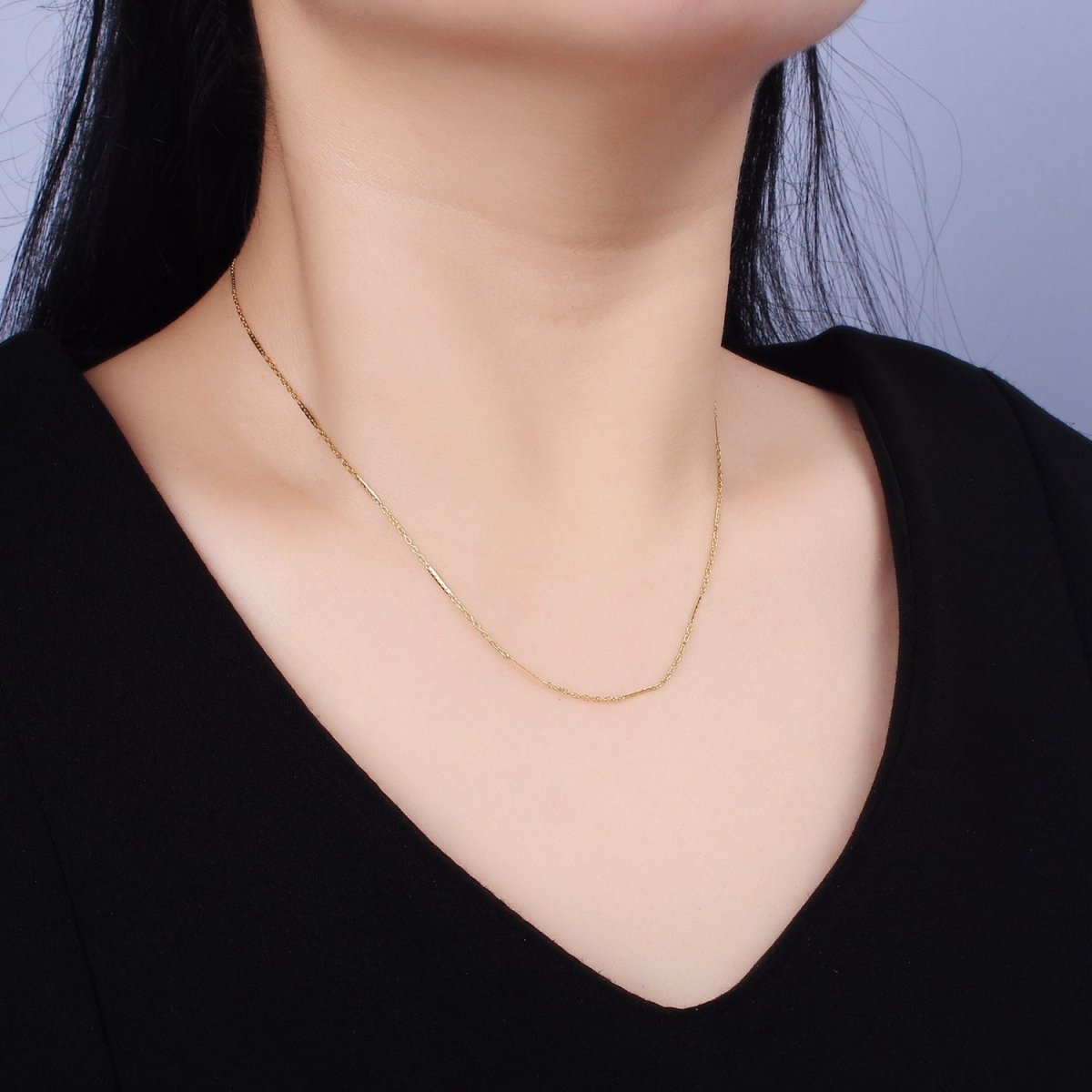 Stainless Steel 1mm Dainty Unique Flat Cable Link 17 Inch Chain Necklace | WA-2041 Clearance Pricing