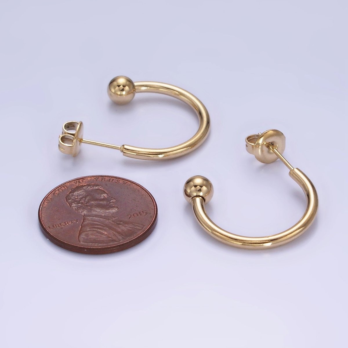 Stainless Steel 20mm Bead C-Shaped Minimalist Hoop Earrings | AE481