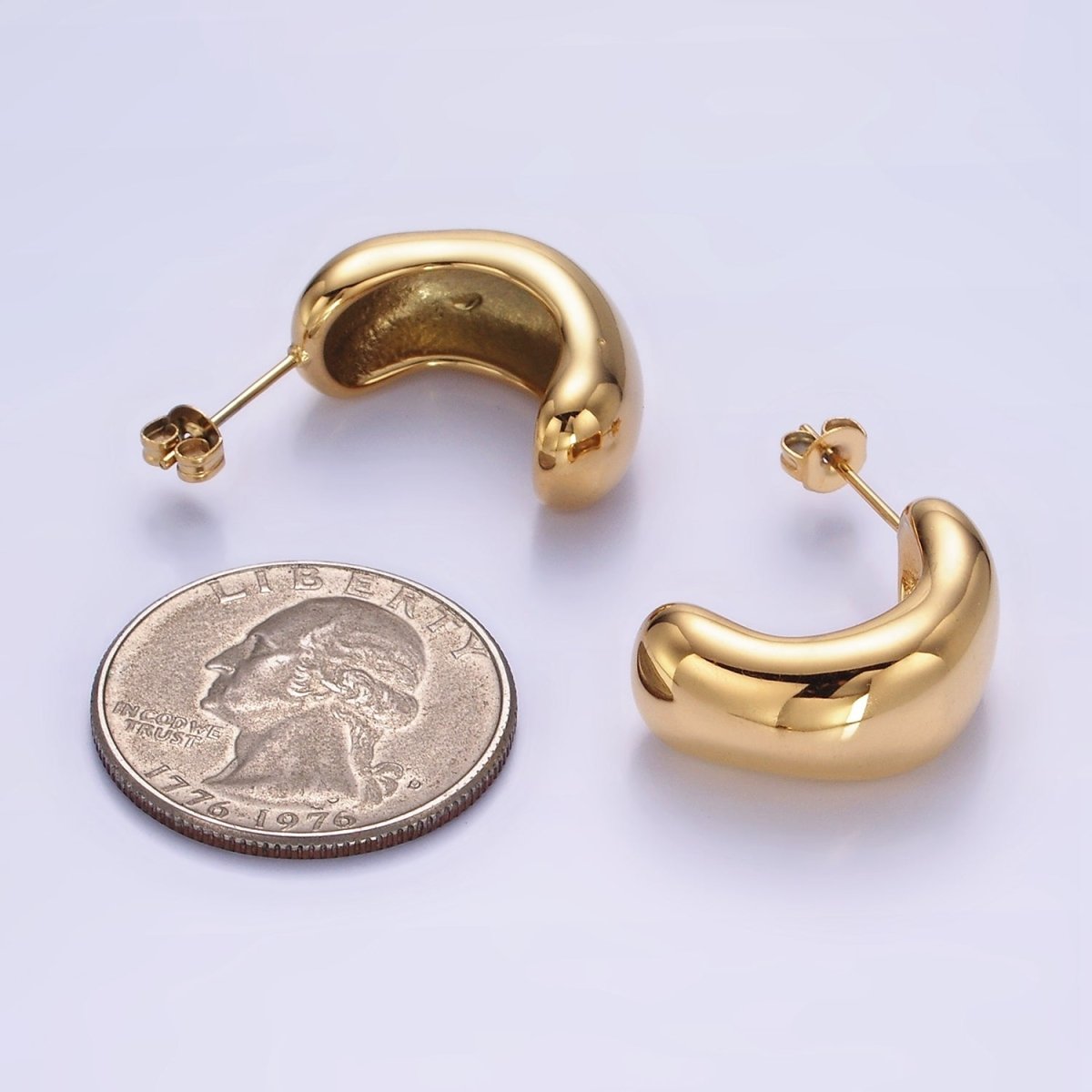 Stainless Steel 20mm Chubby Abstract C-Shaped Hoop Earrings | AE449