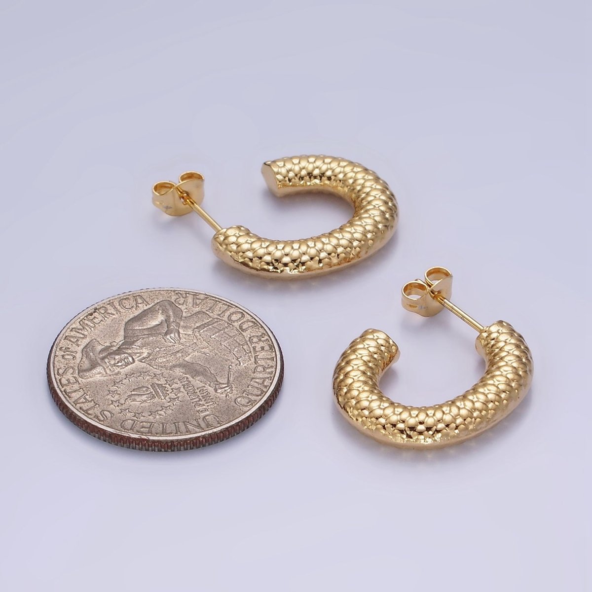 Stainless Steel 20mm Dotted Chubby C-Shaped Hoop Earrings | AE445