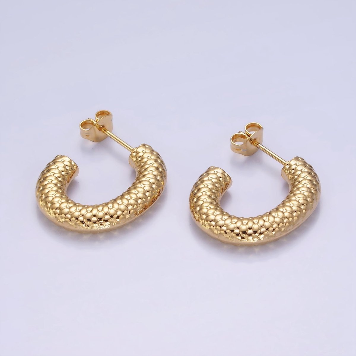 Stainless Steel 20mm Dotted Chubby C-Shaped Hoop Earrings | AE445