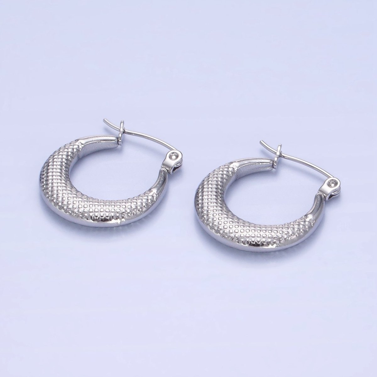Stainless Steel 20mm Dotted Textured Latch Hoop Earrings in Gold & Silver | AB1388 AB1389