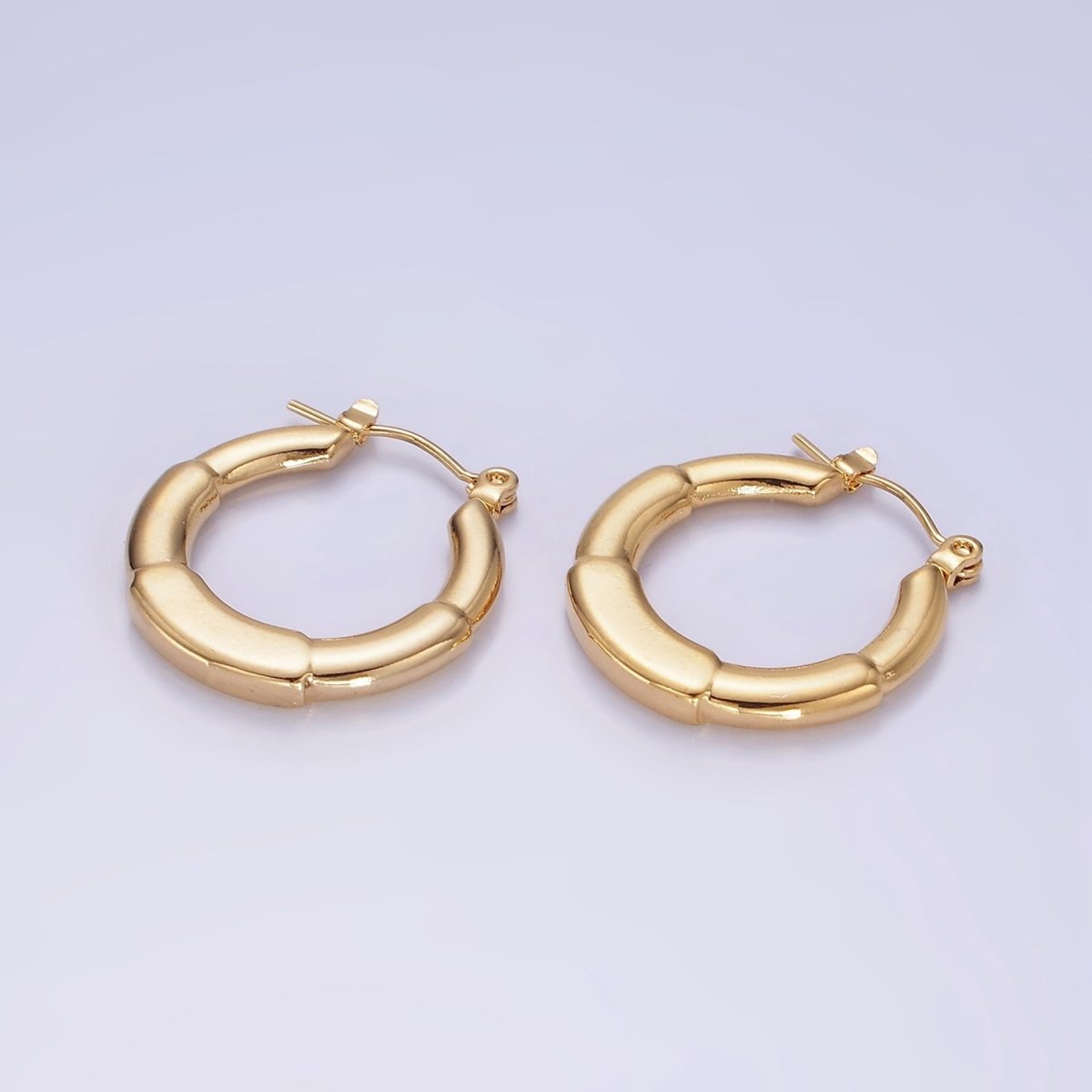 Stainless Steel 20mm Over-Edged Band Round Minimalist Latch Hoop Earrings | AE440