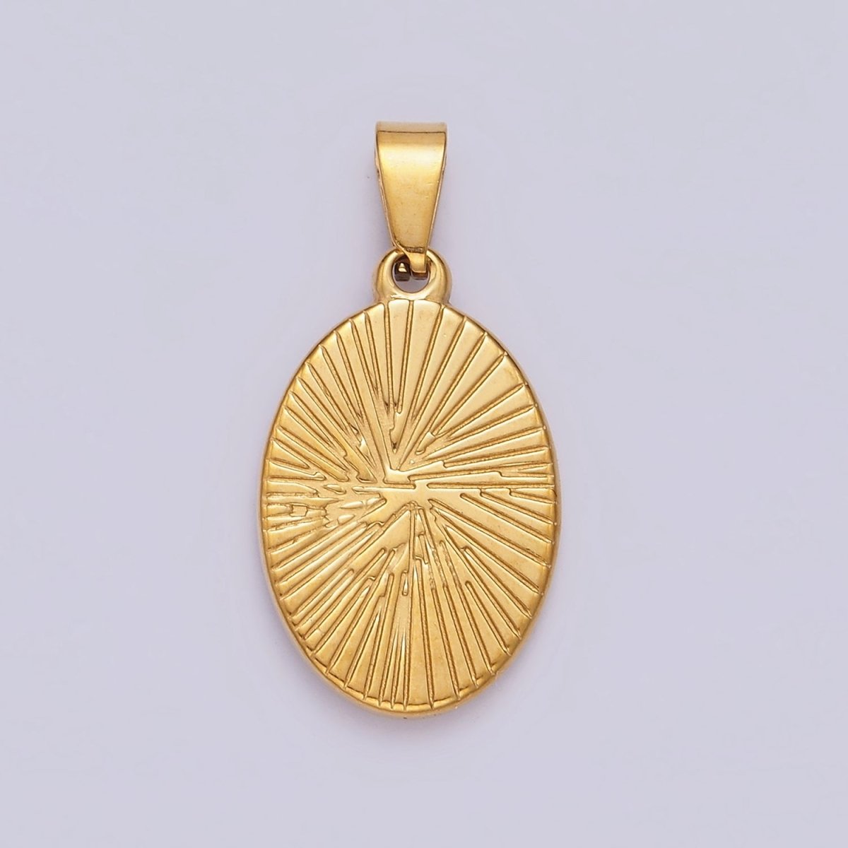 Stainless Steel 20mm Prayer Hands Religious Lined Double Sided Oval Pendant | P-803