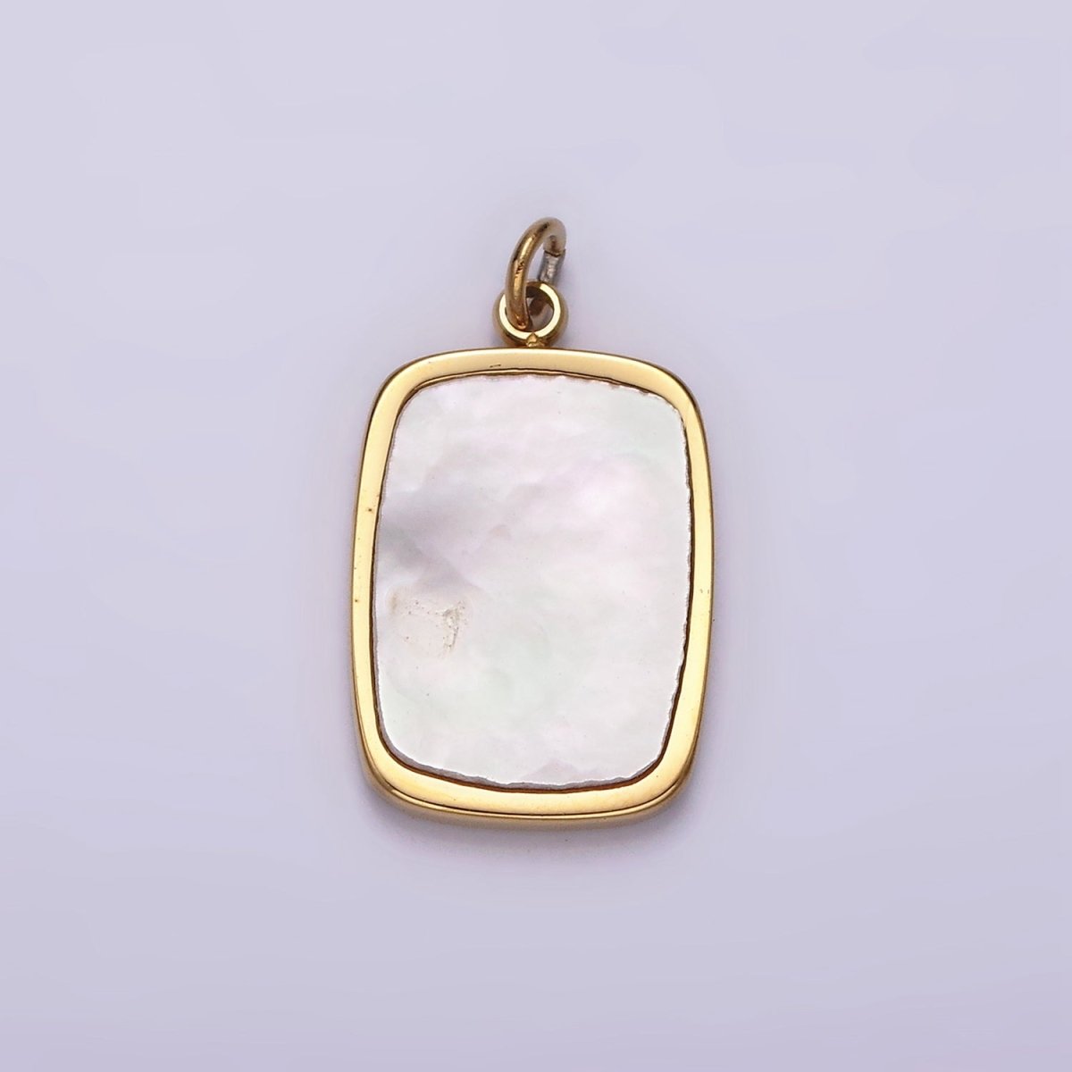 Stainless Steel 20mm Shell Pearl Rectangular Tag Bezel Charm in Gold & Silver | P1322