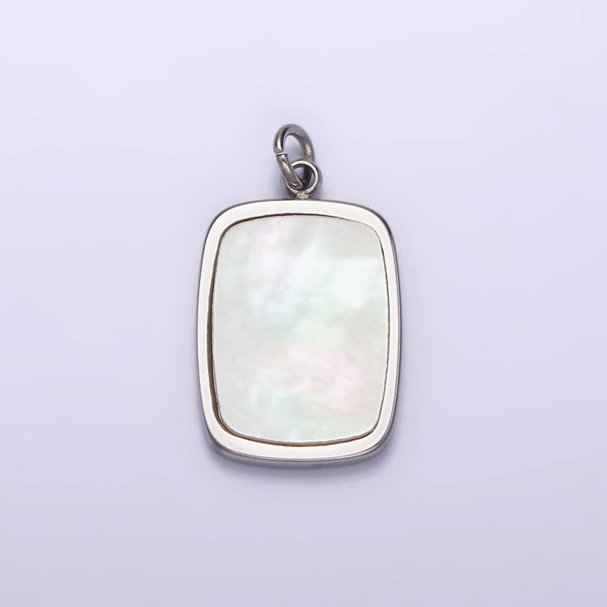 Stainless Steel 20mm Shell Pearl Rectangular Tag Bezel Charm in Gold & Silver | P1322