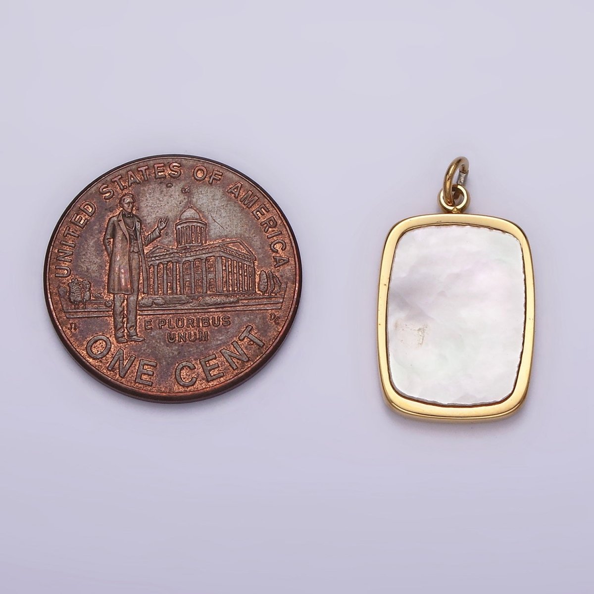Stainless Steel 20mm Shell Pearl Rectangular Tag Bezel Charm in Gold & Silver | P1322