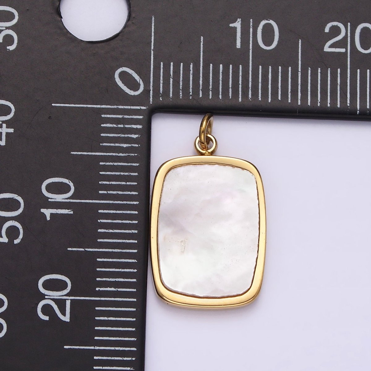 Stainless Steel 20mm Shell Pearl Rectangular Tag Bezel Charm in Gold & Silver | P1322